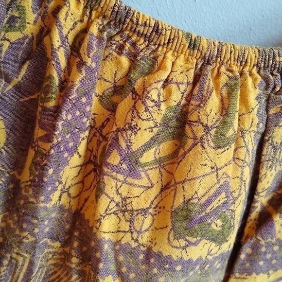 Vintage Ruffle Blouse Tribal Print 100% Cotton Off The Shoulder - Picture 3 of 7